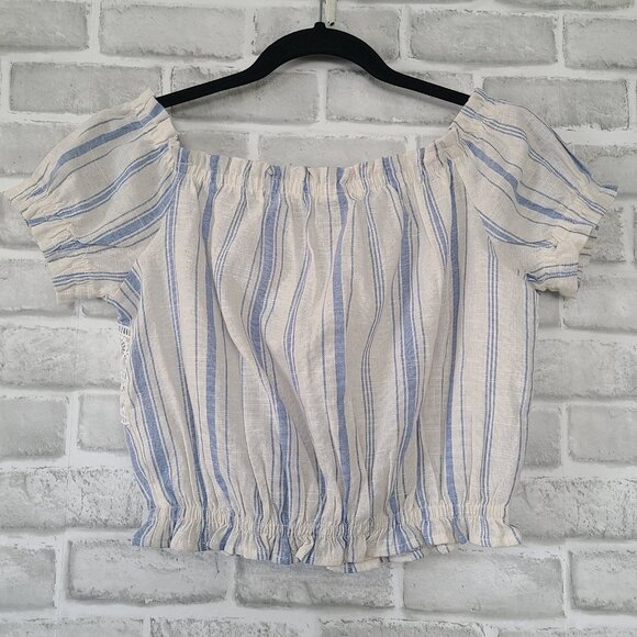 Haute Monde Crop Cotton Linen Blend Puff Sleeve Top Coquette Cottagecore Small - Picture 2 of 8